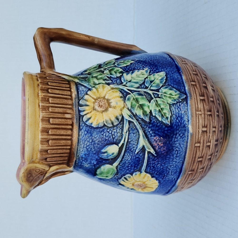 ANTIQUE GRIFFEN, SMITH & HILL AMERICAN MAJOLICA PITCHER/JUG